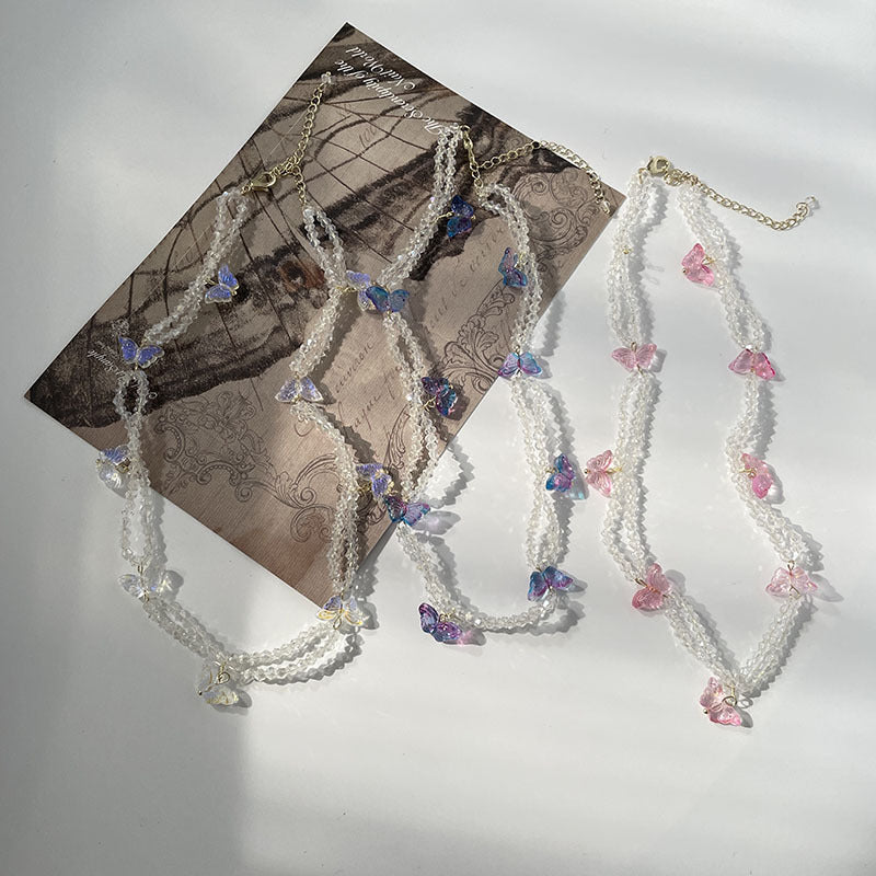 Layer Crystal String Beads Design Twin Necklaces