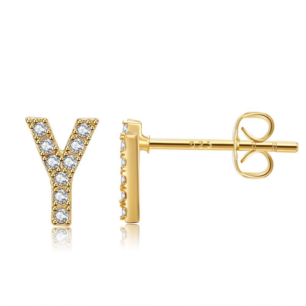Women's Trend Small Alphabet Letter Brass Gold Earrings
