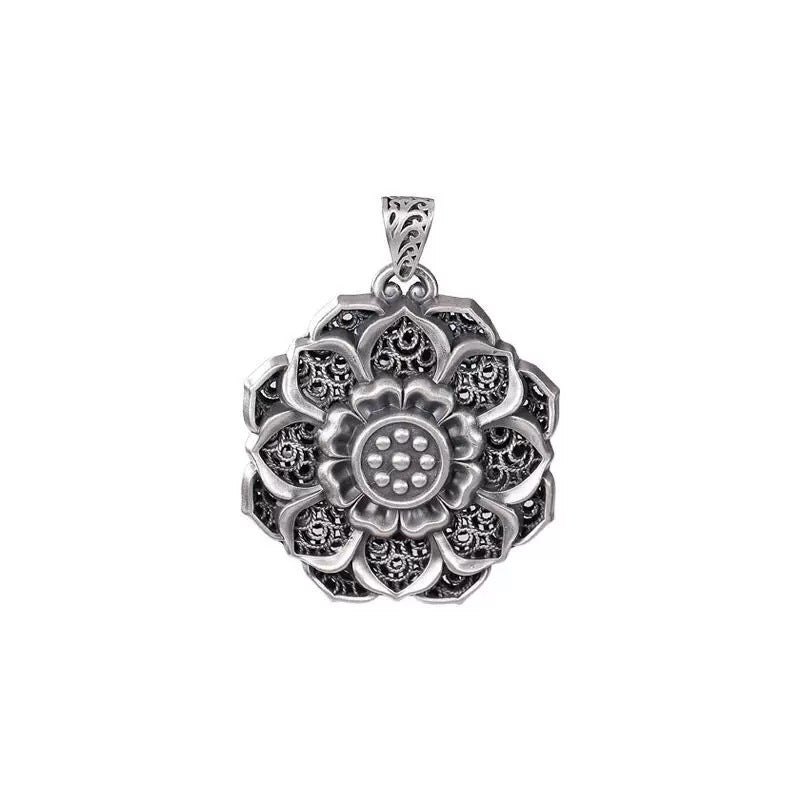 Colliers longs en chaîne de pull Lotus Vajra Pure Sier pour femmes