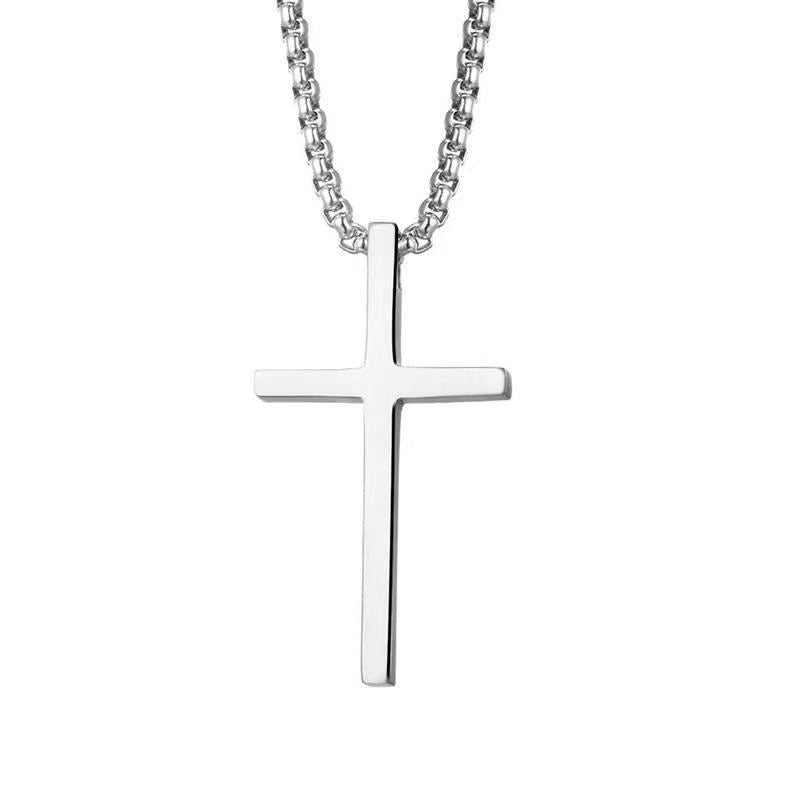 Colliers en acier brillant pour hommes, croix Hip Hop polyvalente, longue chaîne de pull