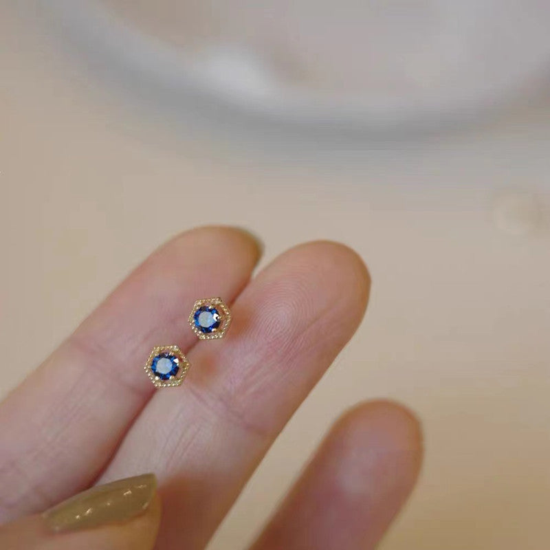 Women's Sterling Sier Gold-plated Blue Pointed Crystal High-grade Earrings