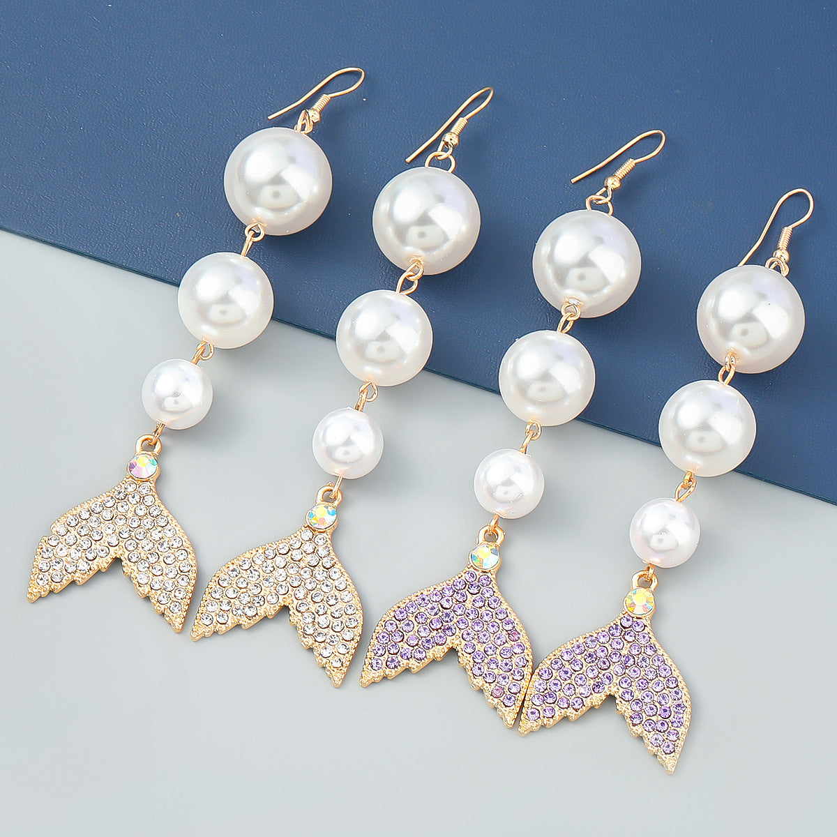 Women's Style Imitation Pearl Acrylic Diamond Fishtail Earrings