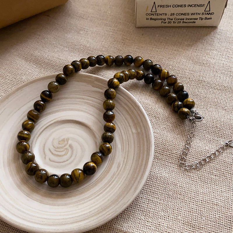 Colliers de pull en perles rétro chinois pour femmes, série Tigereye papillon