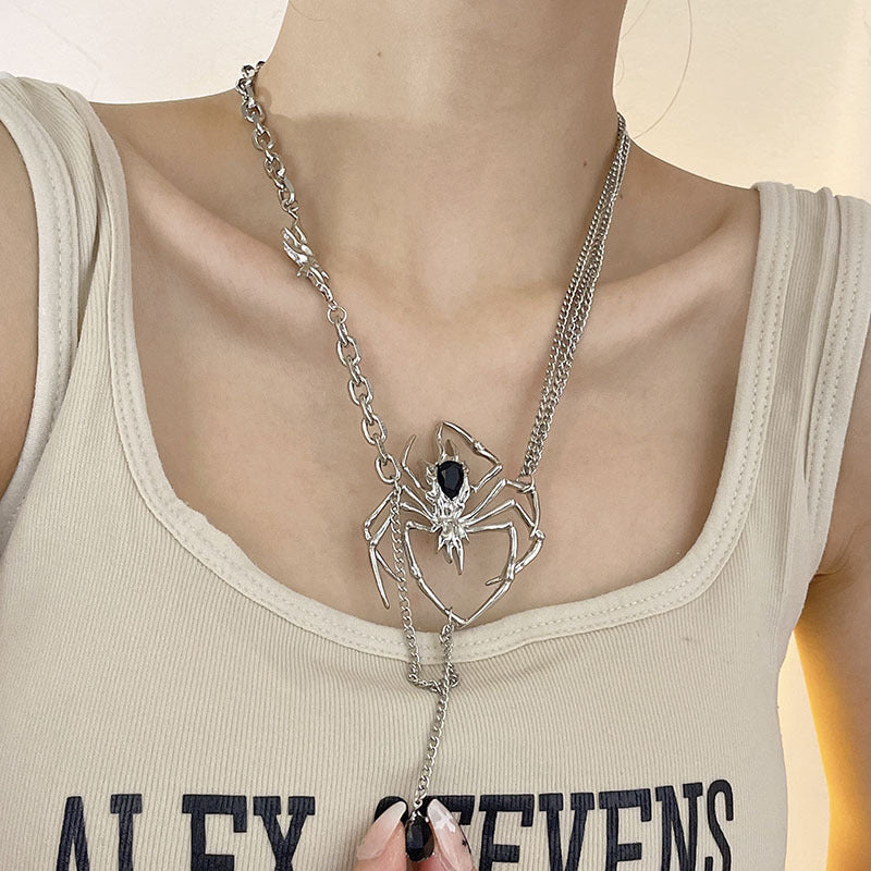 Style Personality Spider Black Gem Clavicle Chain Necklaces