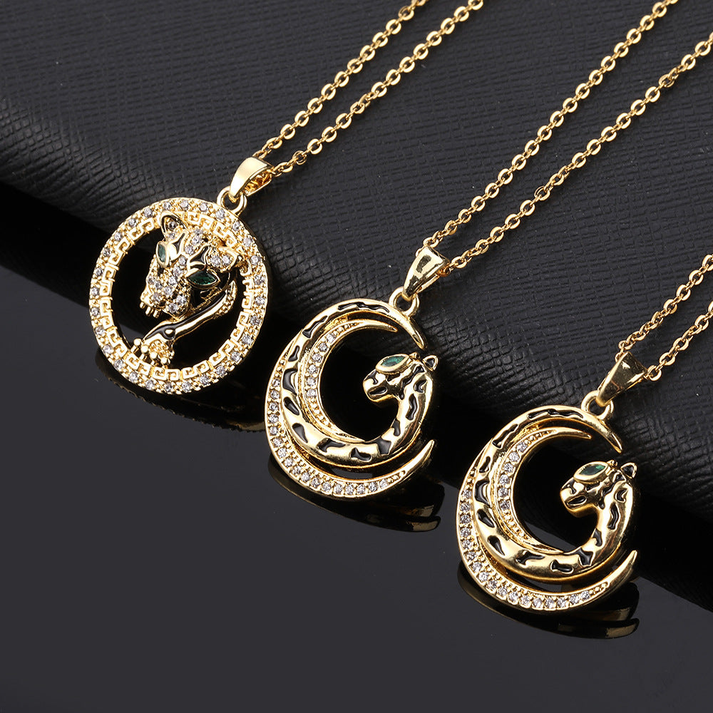 Drop Oil Leopard Copper Zircon Gold-plated Necklaces