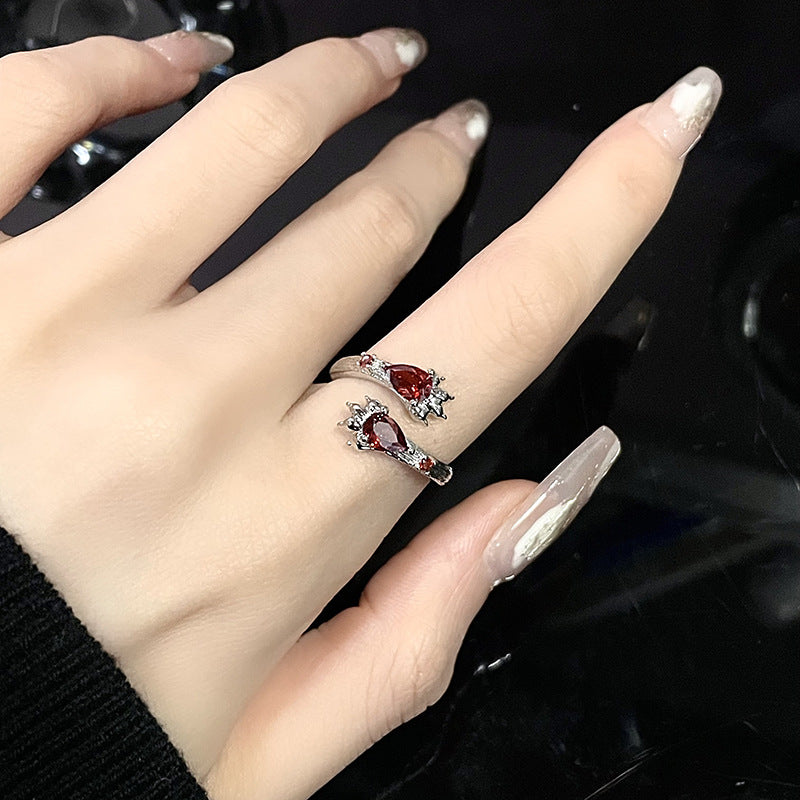 Design Personalized Cold Style Red Zircon Dark Rings