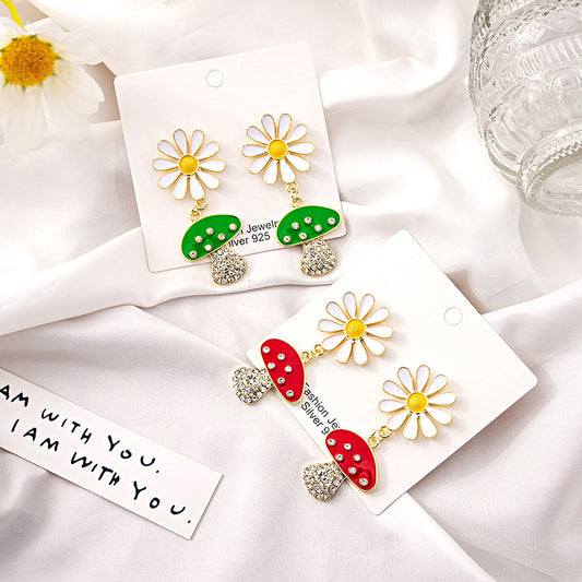 Women's White Small Daisy Sweet Creative Personality Mushroom Fashion Earrings