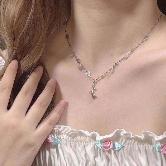 Colliers rétro avec pendentif Mori pour femme, couture de roses, doux et frais