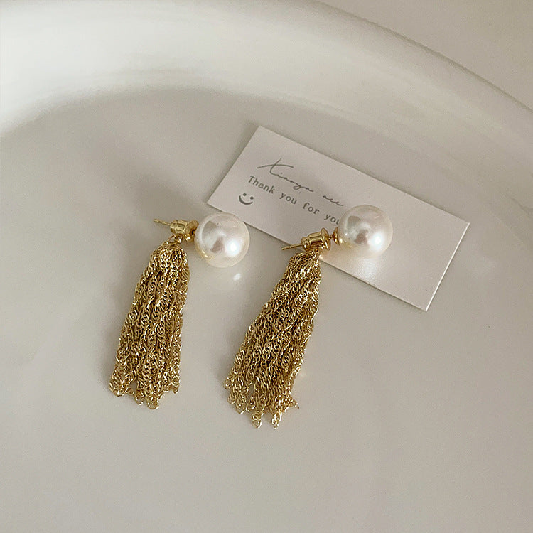 For Pearl Chain Tassel Female Design Sense Niche Retro Earrings