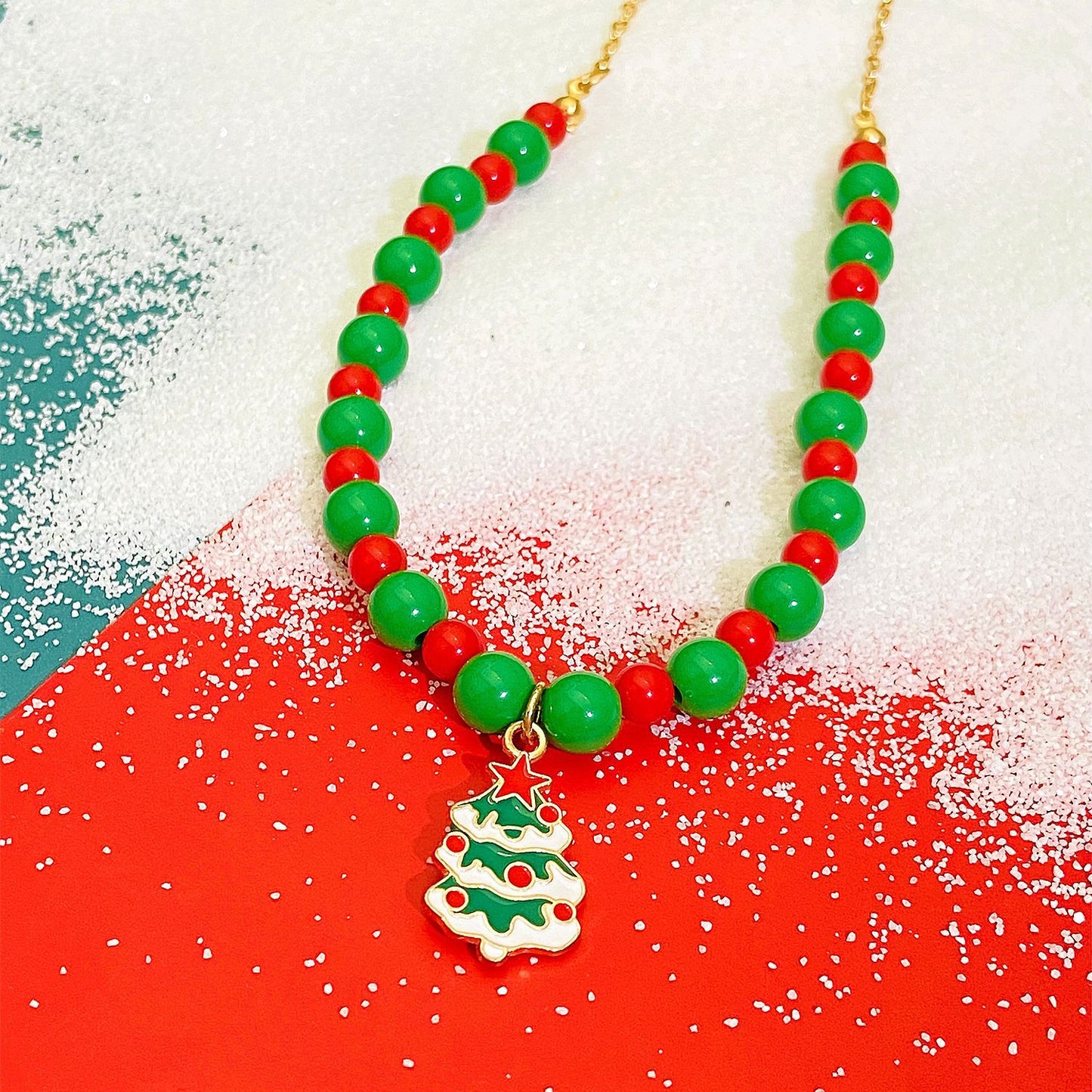 Elegant Red Green Bead Bell Tree Necklaces