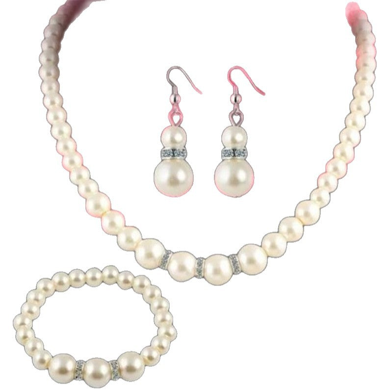 Classy Pearl Diamond Crystal Batch Three-piece Jewelry Set