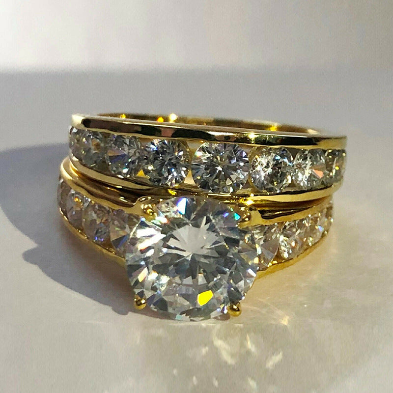 Wedding Gold Plated Full Rhinestone Zircon Couple Rings