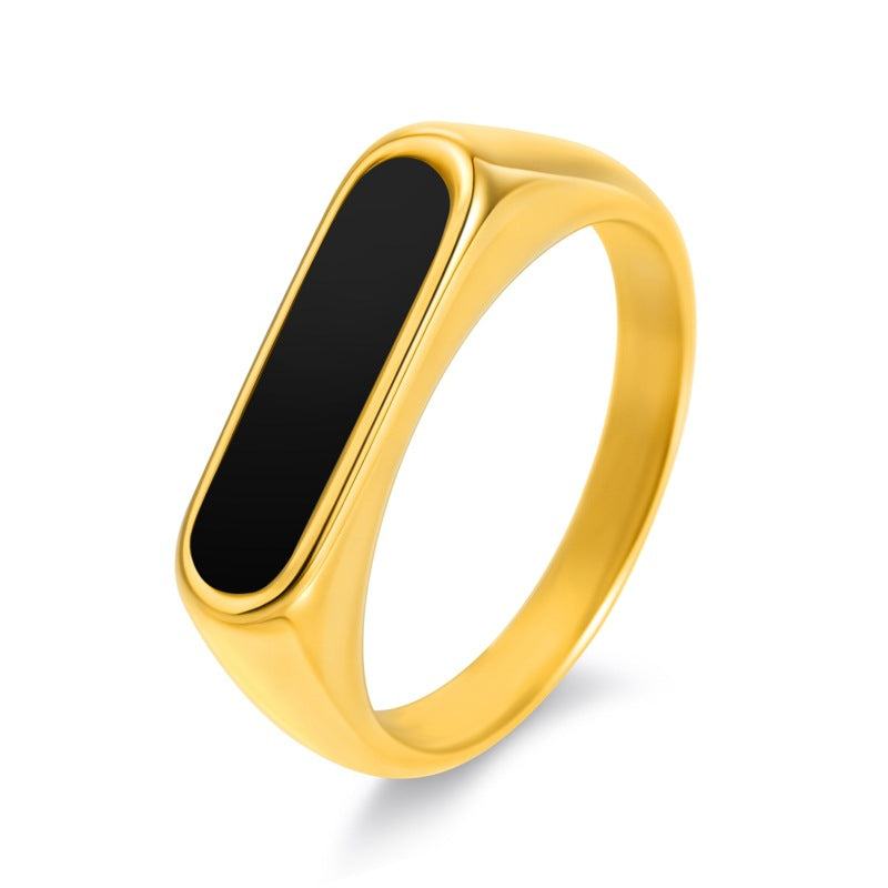 Women's Titanium Steel Trendy Stainless Gold-plated Temperamental Minority White Black Shell Ring