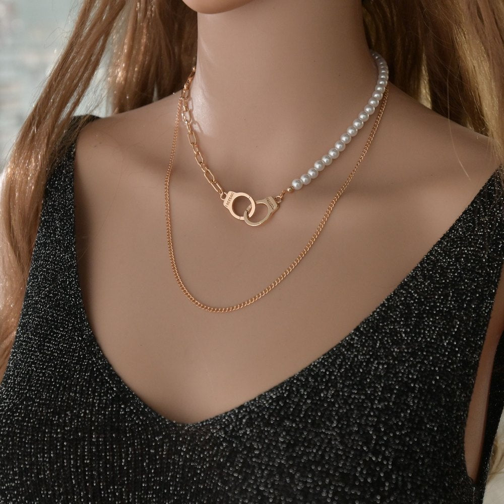 Menottes en alliage de mode asymétriques, colliers d'imitation simples