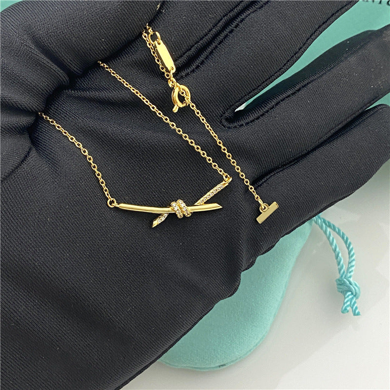 Rope Diamond Knot Electroplated Rose Gold Trendy Unique Pendant Necklaces
