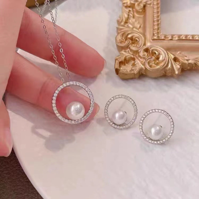 Damen Sterling Silber Kreis und Perle für Retro-Ohrringe