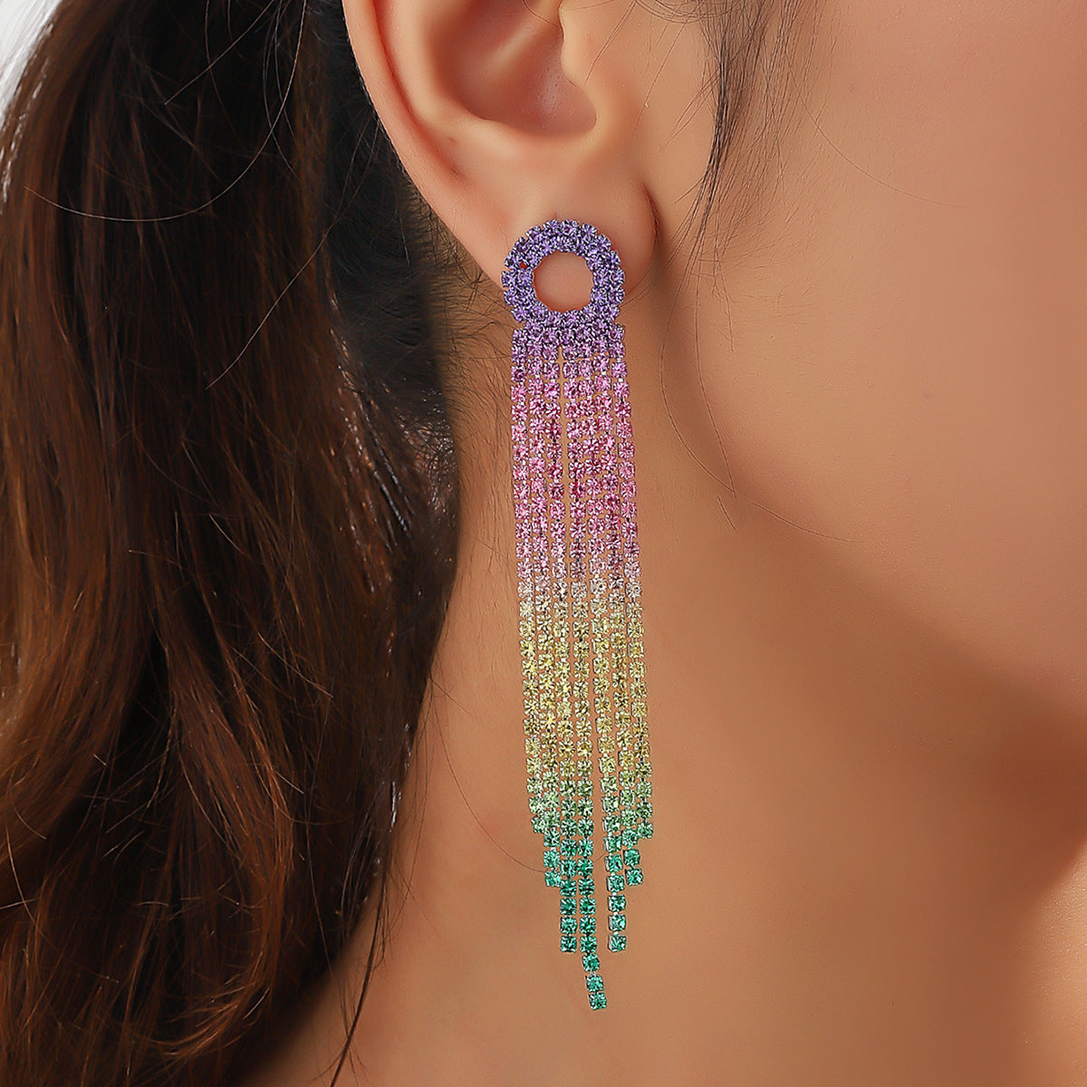 Damen-Ohrringe mit vollem Diamanten in Regenbogenfarben, Abendkleid-Accessoires