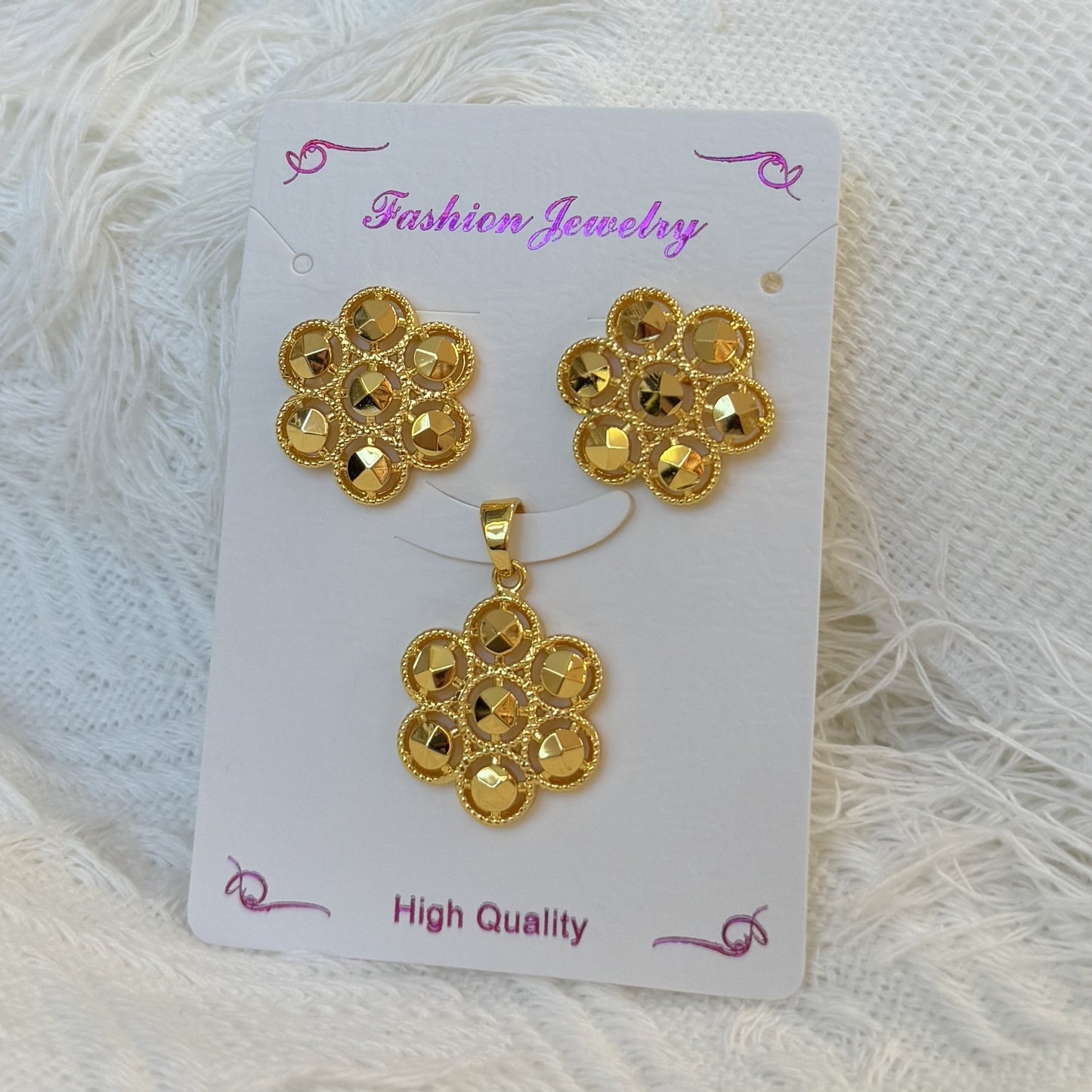 Love Heart Flowers Ear Baroque Gold Fashion Jewelry Set