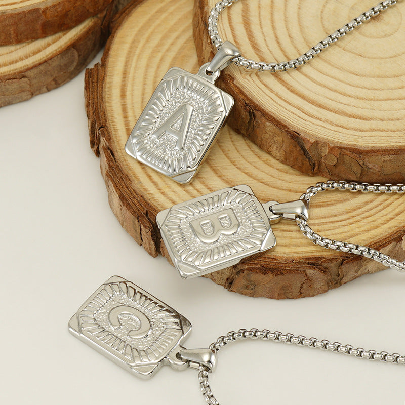 Steel Square Letter Pendant Cold Pearl Necklaces