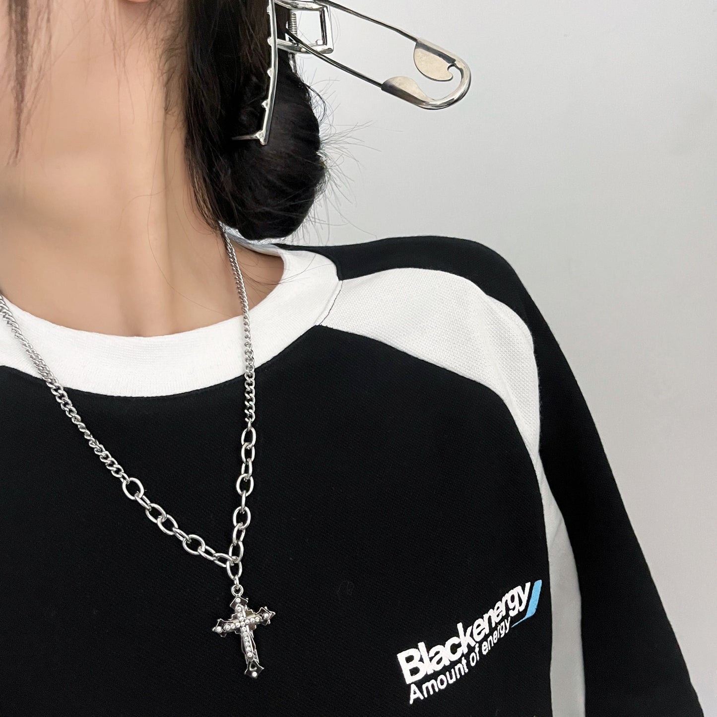 Men's Trendy Double Chain Stitching Diamond Cross Necklaces
