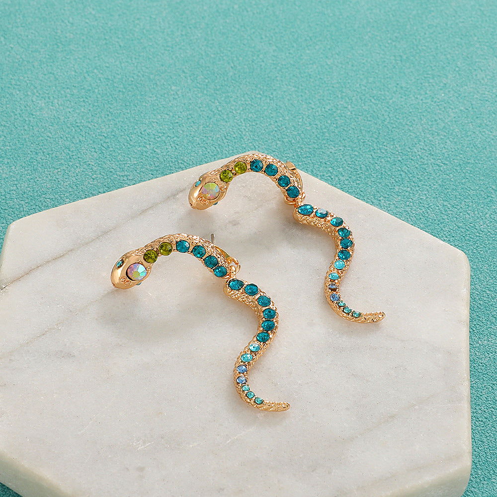 Zodiac Snake Shape Colorful Crystals Fashion Earrings