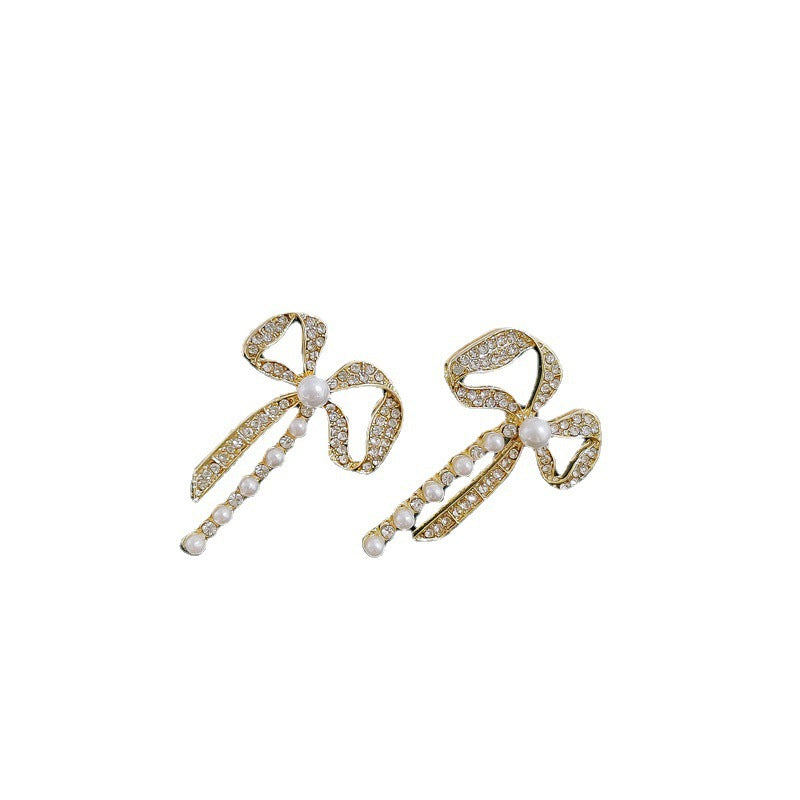 Sier Bowknot Pearl Fashion Trend Simple Stud Earrings