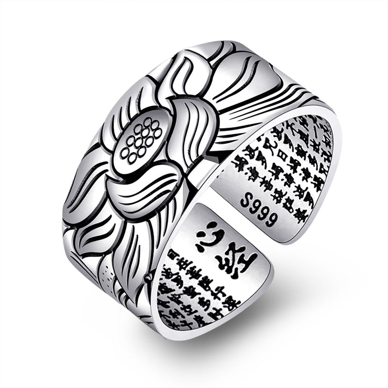 Women's & Men's & Thai Sier Tarnish Lotus Vintage Pisces Domineering Glossy Wide Rings