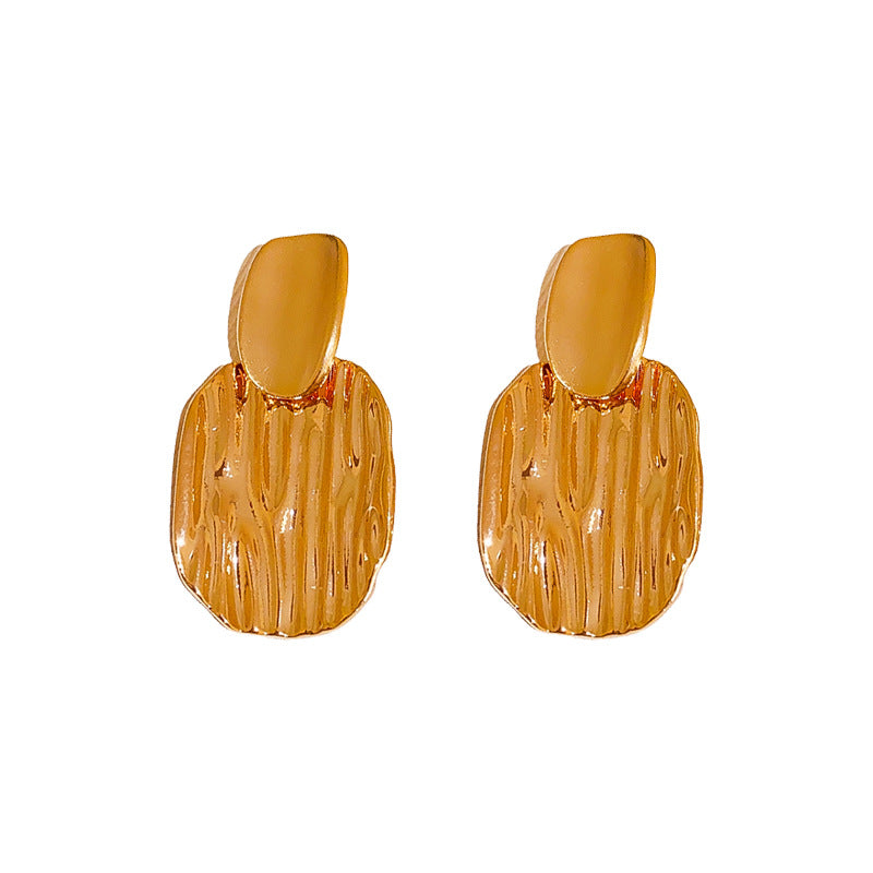 Women's Real Gold Plated Sier Needle Oval Pleated Earrings