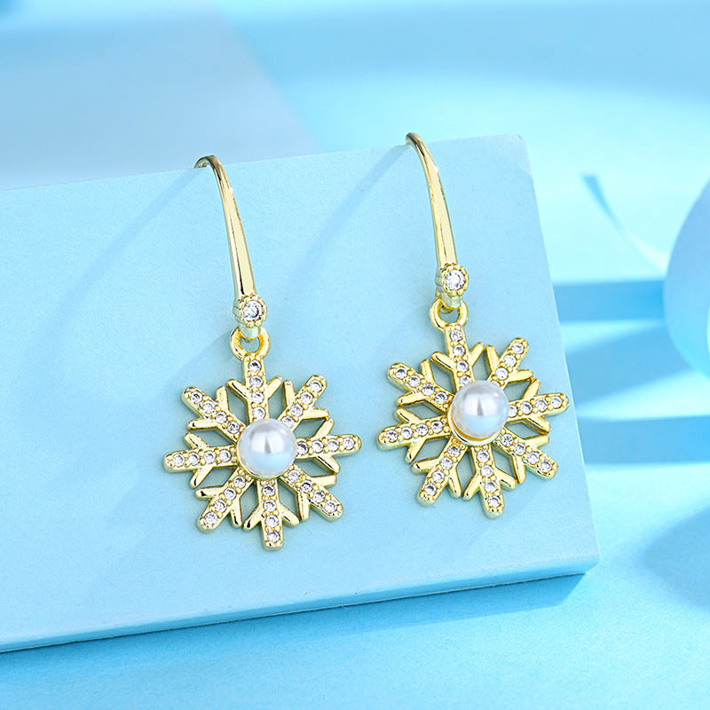Snowflake Pearl Ear Hook Personalized Fashion Rings