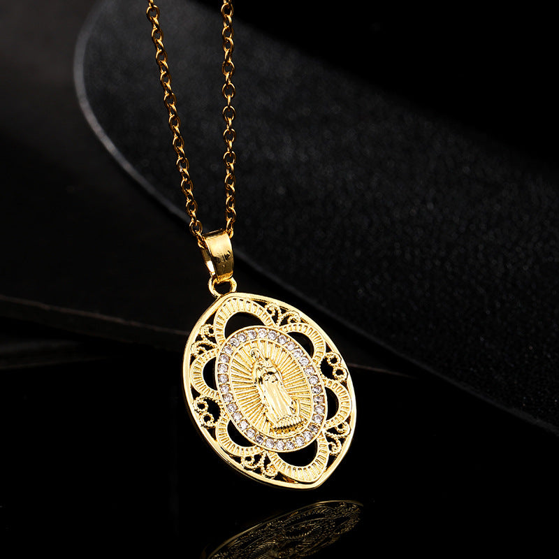 Women's Religious Copper Micro Inlay Colorful Zircon Pendant Necklaces