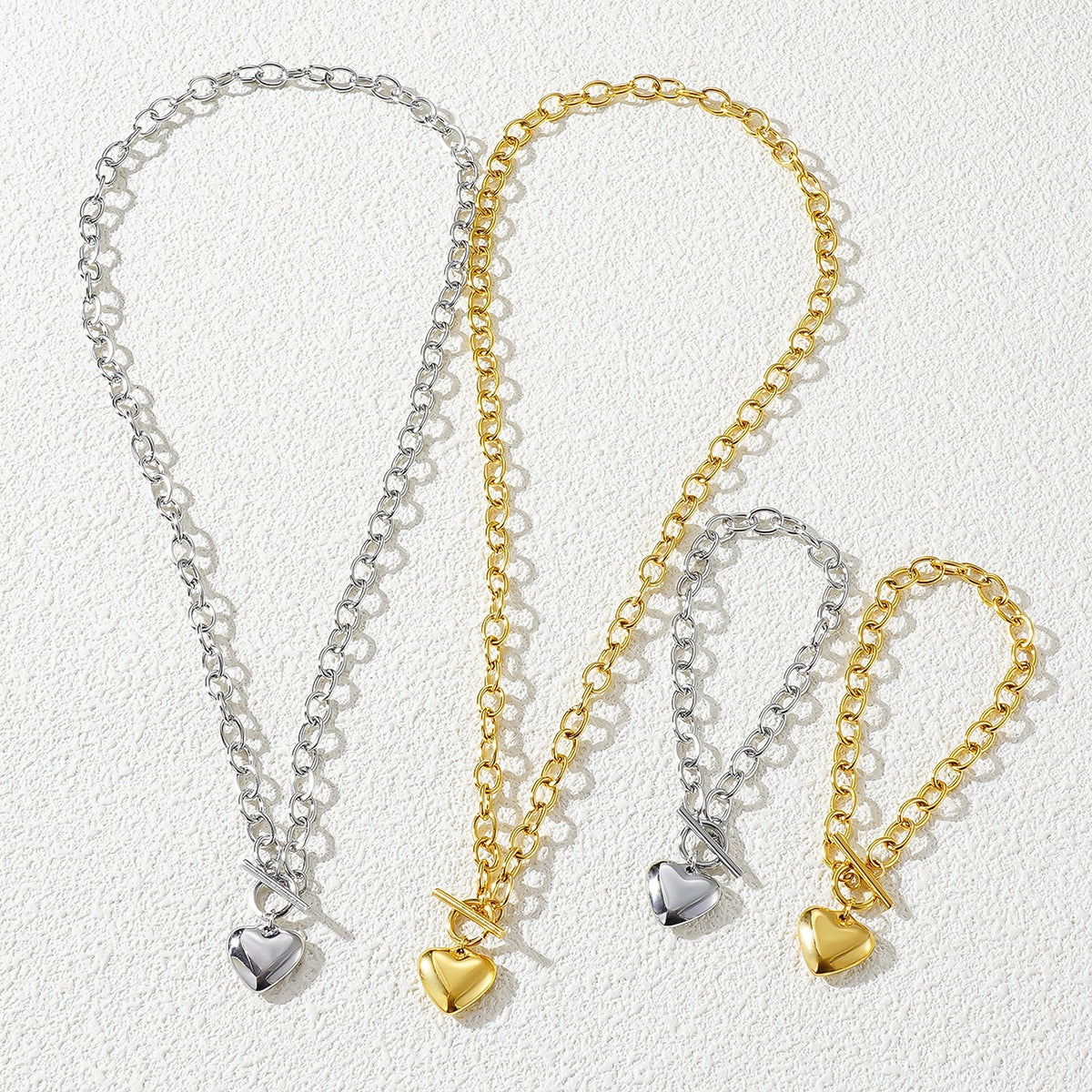 Women's Simple Glossy Love Titanium Steel Button Necklaces