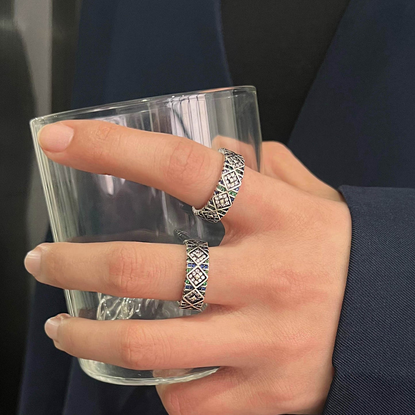 Zircon Pattern Vintage Open Female Light Luxury Minority Design Rings