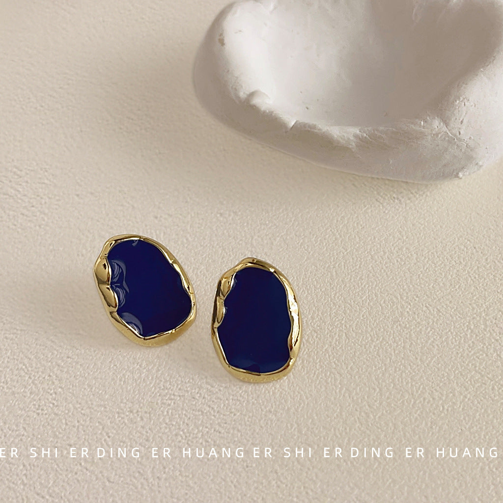Blue High-grade Sier Needle Plated Geometric Irregular Ear Drip Earrings