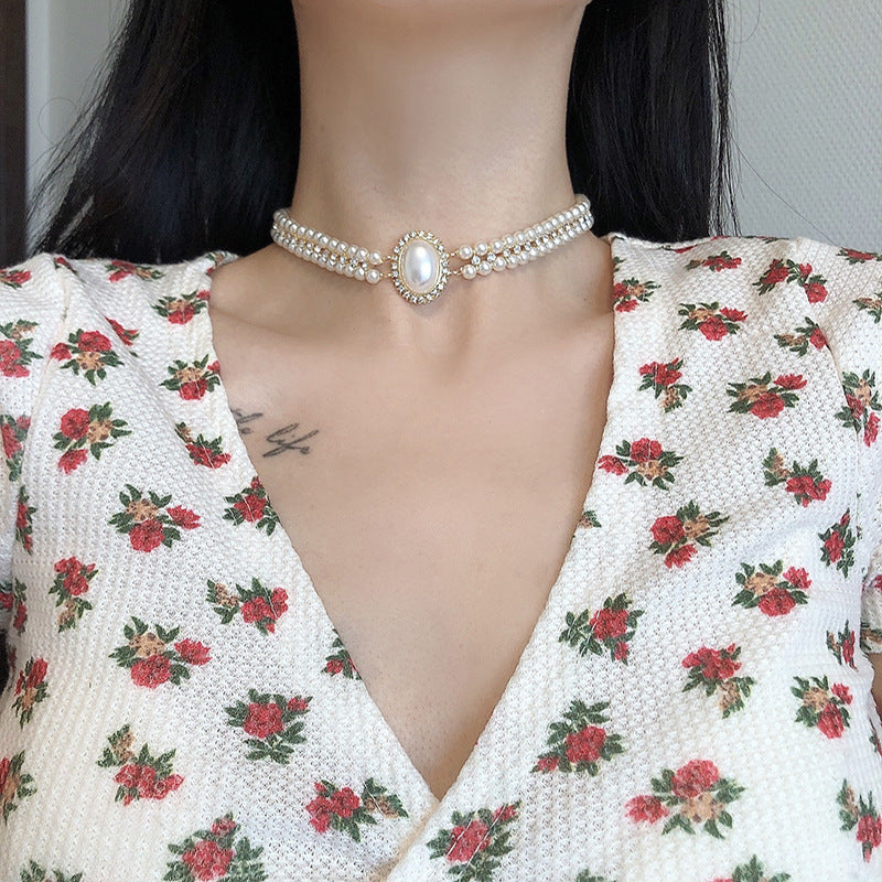 Women's Pearl Temperament Wild French Clavicle Chain Necklaces