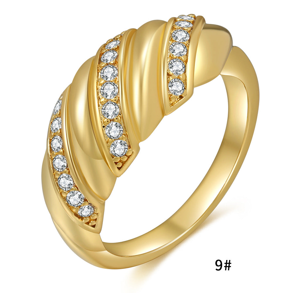 Women's Twist Zircon Gold Jewelry Croissant Round Rings