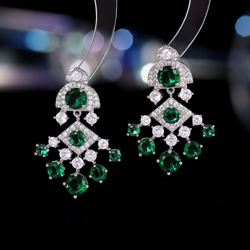 Sier Needle Light Luxury High-grade Inlaid Zircon Fan-shaped Banquet Earrings