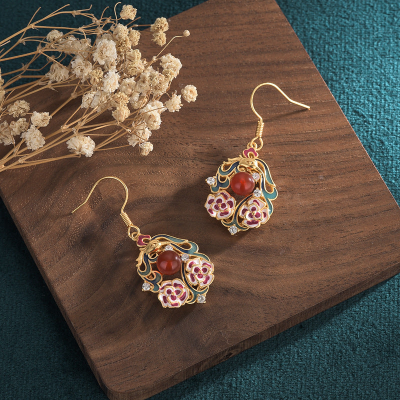 Fashion Painted Enamel Natural Chalcedony Female Earrings