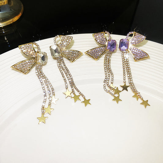 Women's Square Bow Star Tassel Light Luxury Earrings