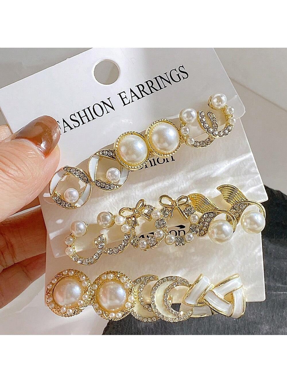 Wind Bow Fishtail Pearl Diamond Lady Stud Earrings