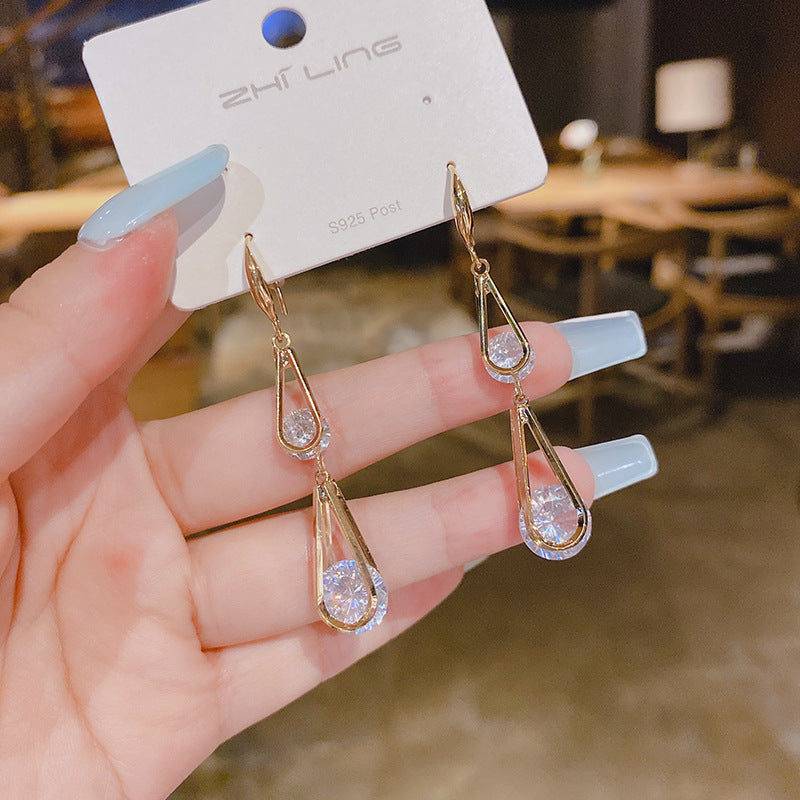 Sier Ear Hook Long Fashion Crystal Super Earrings