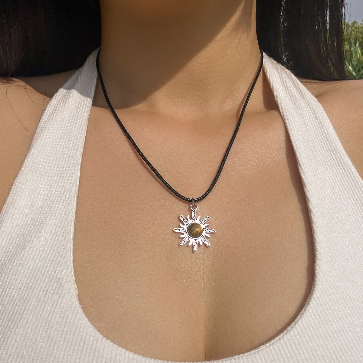 Colliers avec ligne de cire Simple pour femmes, collier solaire Turquoise