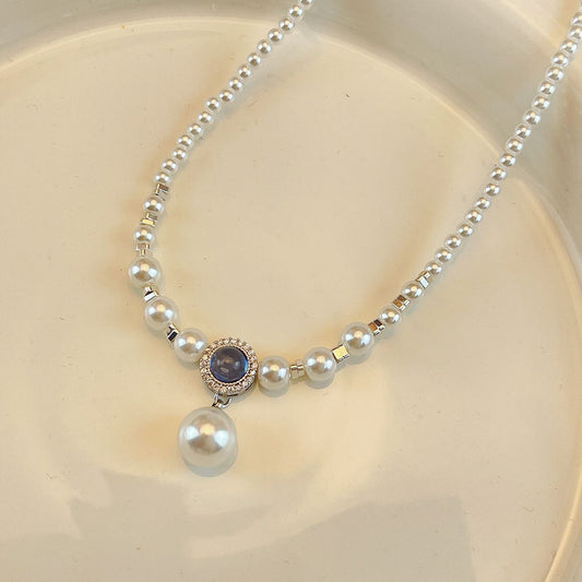 Entry Lux Blue Round Pearl Sweet Necklaces
