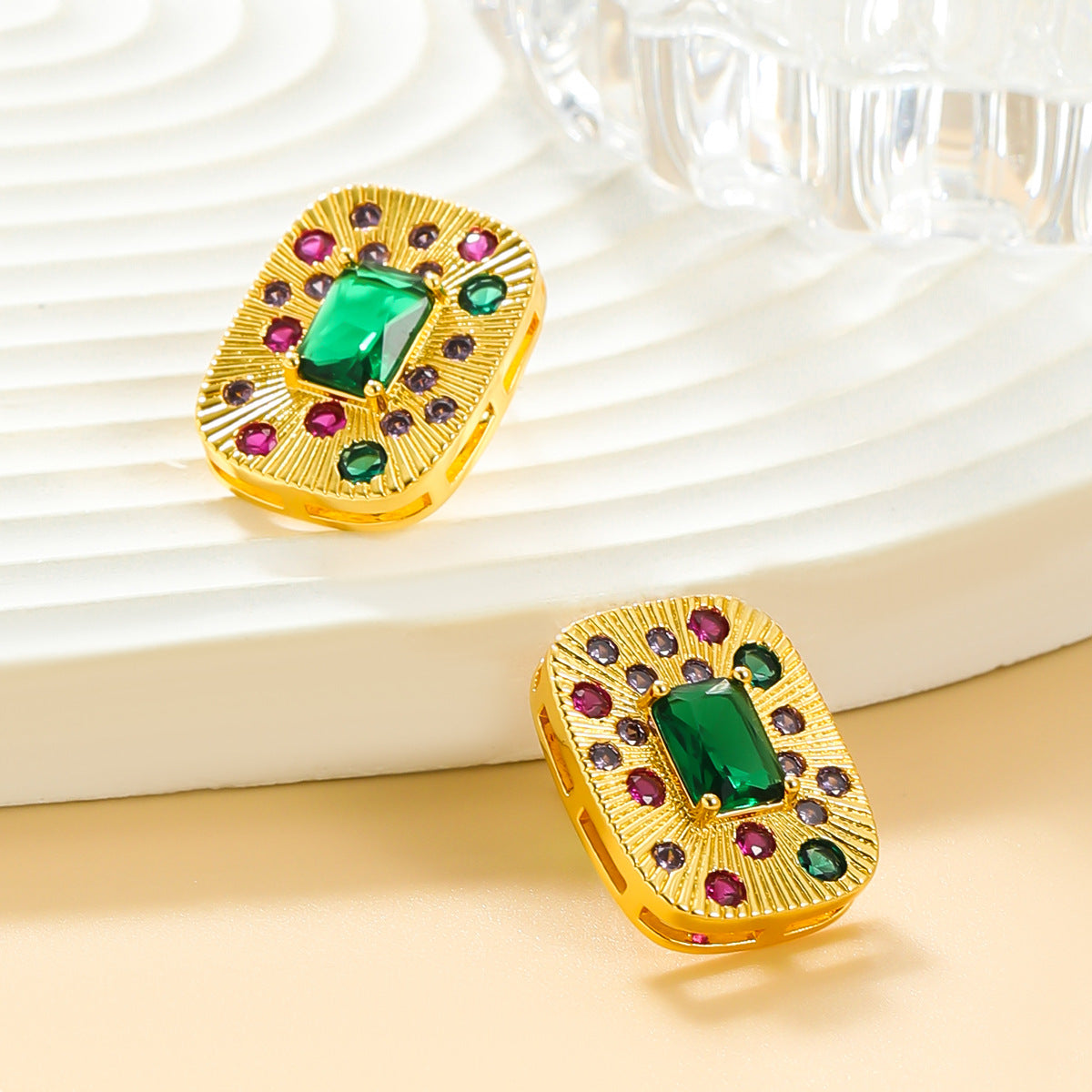 Women's Vintage Square Colorful Crystals Middle Ancient Earrings
