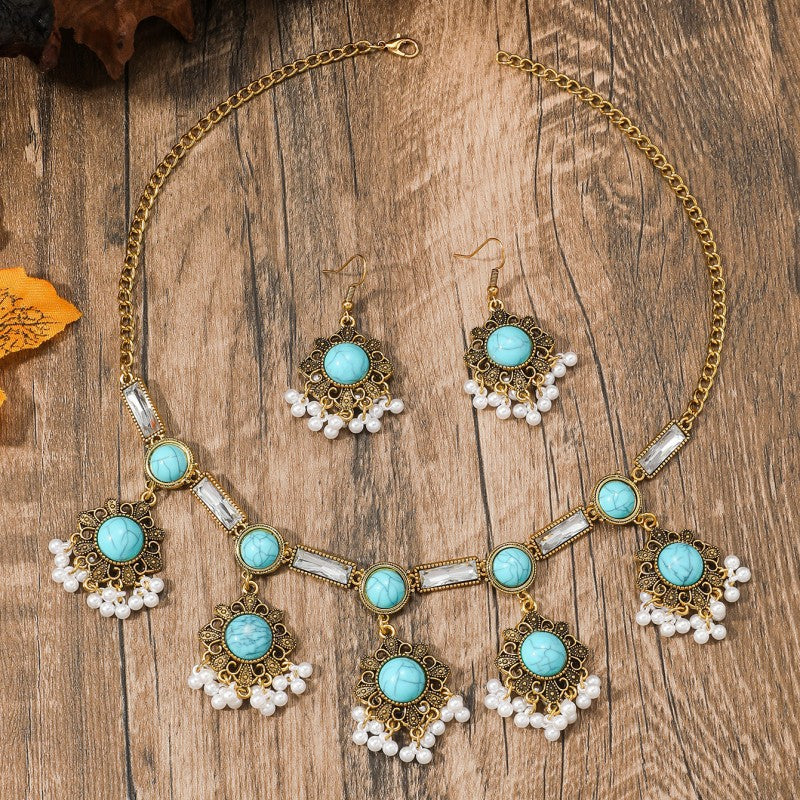 Ensemble et colliers de style ethnique bohème turquoise pour femmes