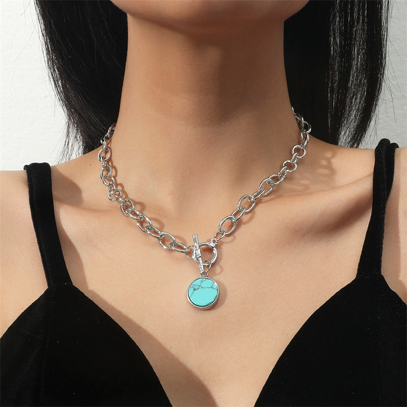 Turquoise Alloy Chain Pendant Clavicle Female Necklaces