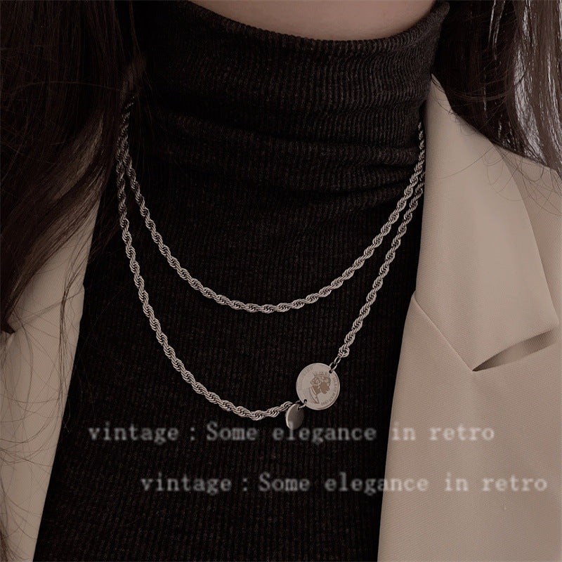 Women's Pendant Titanium Steel Design High-grade Sweater Chain Necklaces