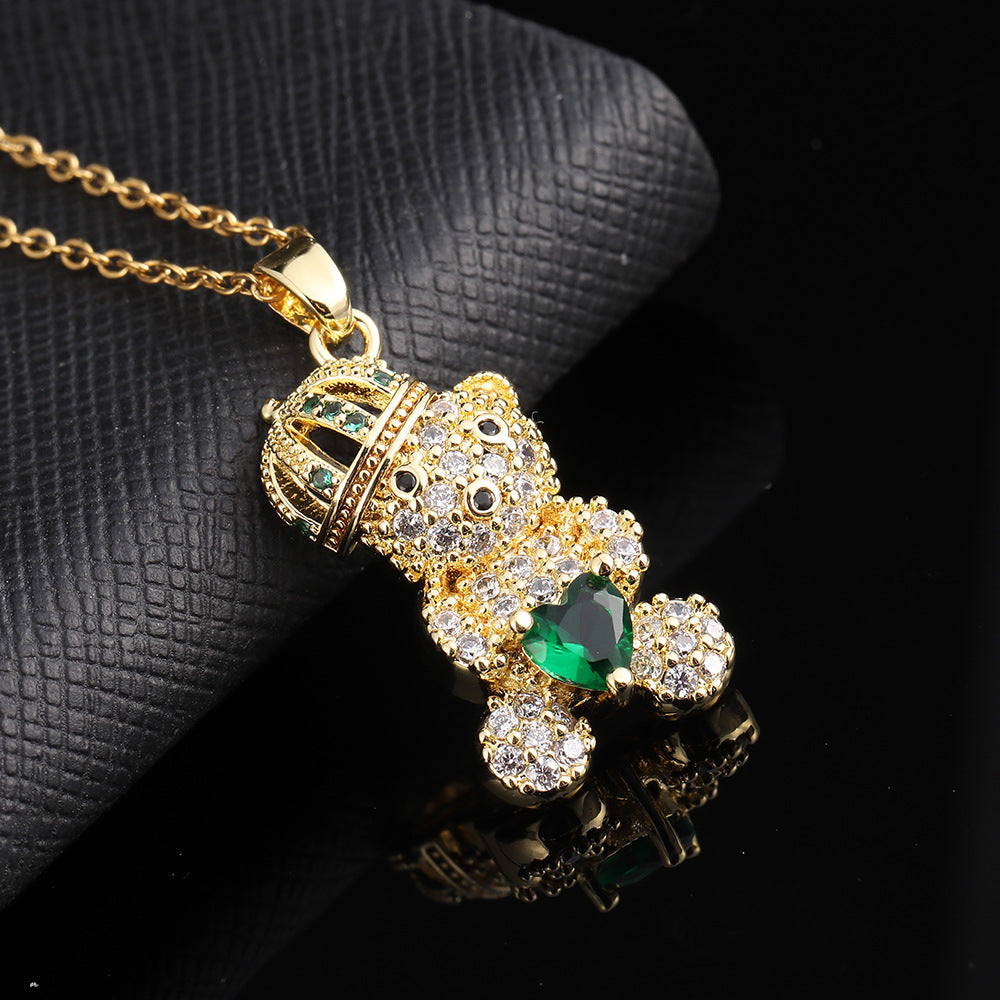 Colorful Crown Lovely Bear Pendant Copper Necklaces