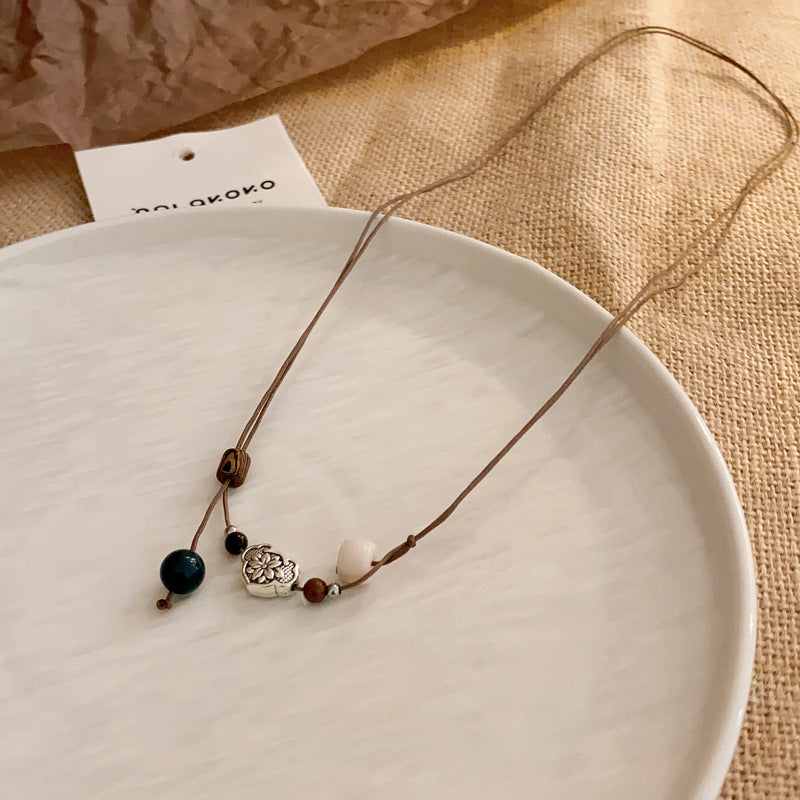 Colliers de pull en perles rétro chinois pour femmes, série Tigereye papillon