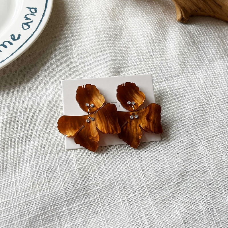 Acrylic Petal Female Sier Needle Personality Fashion Korean Stud Earrings