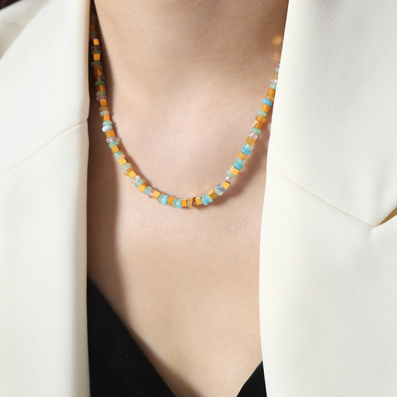 Colliers de perles de boulier en pierre naturelle de luxe léger de haute qualité